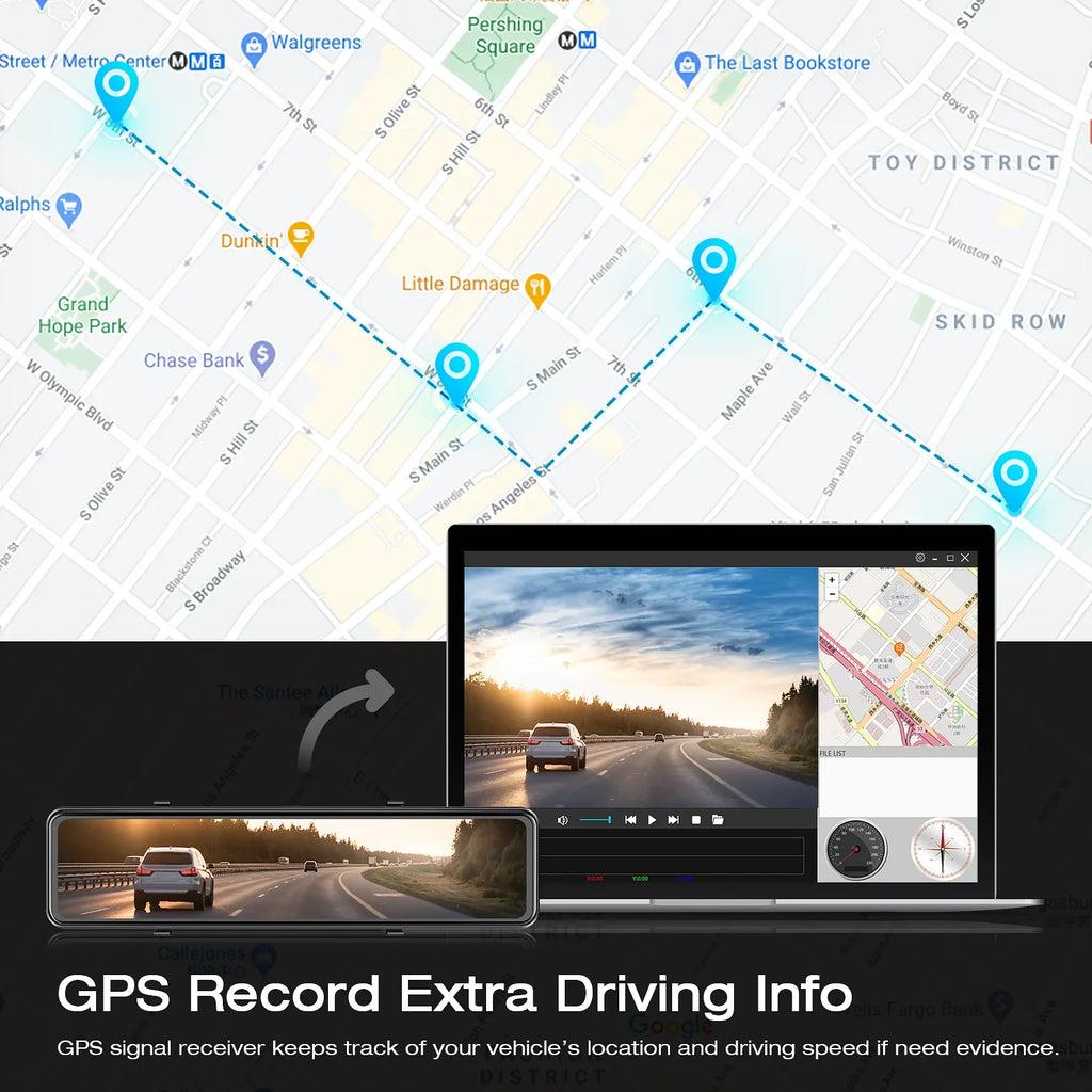 TOGUARD Rear View Mirror Camera, 12" Touch Screen 4K+1080P Front and Rear Dash Cam, Parking Assist, Parking Monitoring, GPS