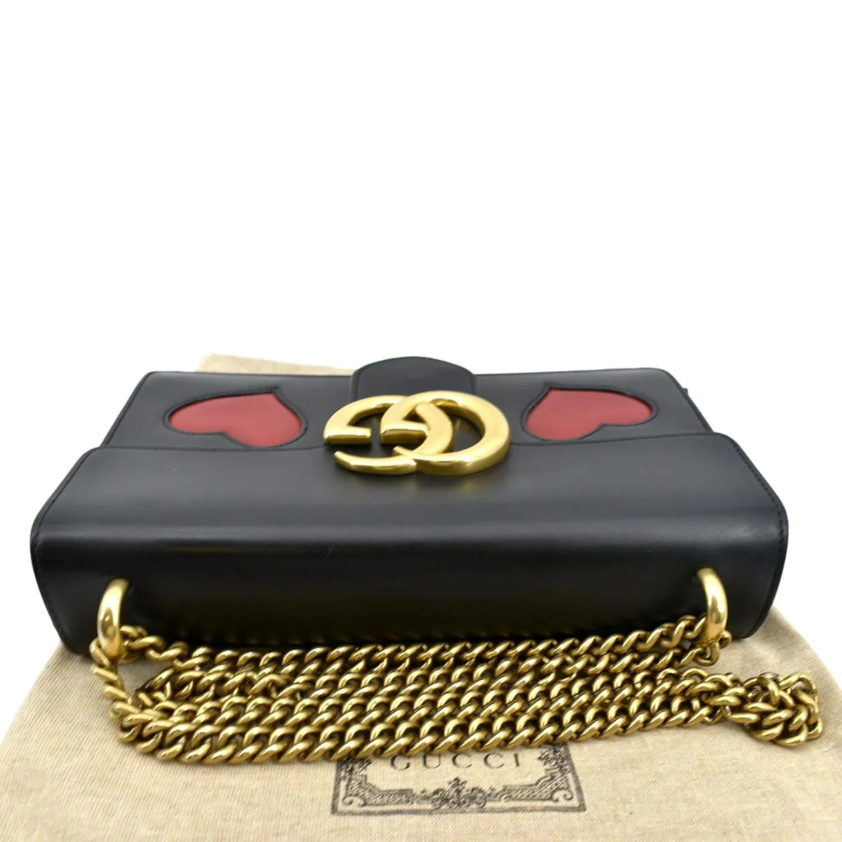 Pre-owned GUCCI Knight Malaga Kid Heart Medium Leather Crossbody Bag Black 431777
