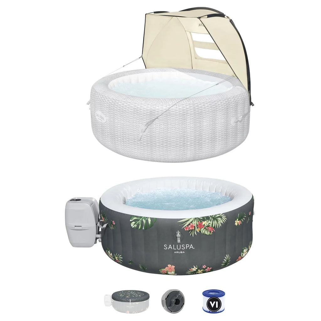 Bestway SaluSpa Sun Shade Canopy with Aruba SaluSpa Inflatable Hot Tub