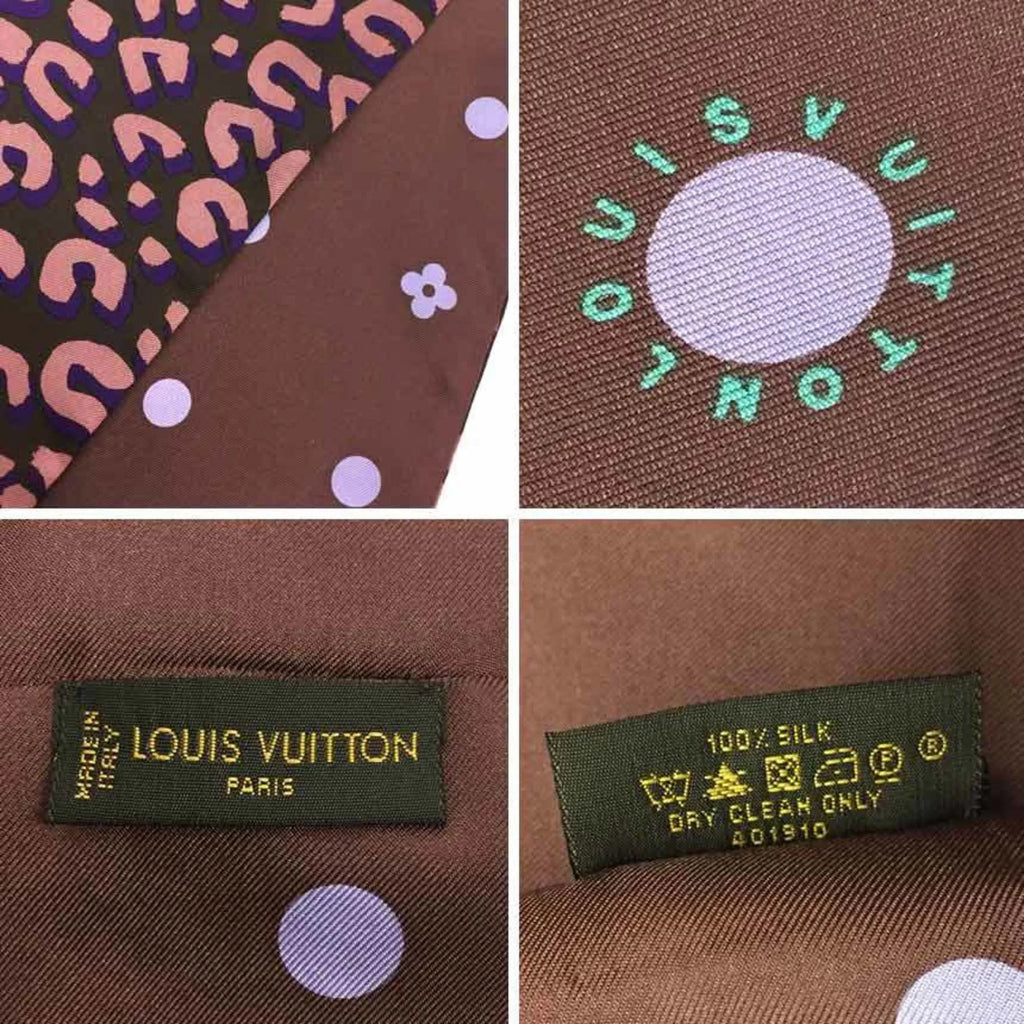 Pre-Owned LOUIS VUITTON Scarf Muffler Snood Reversible Leopard x Dot Pattern 100% Silk Vuitton aq8357 (Good)