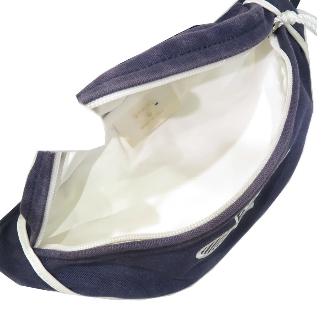 Pre-Owned CHANEL Sportsline Waist Bag Body Navy/White Canvas Women's Men's (Good)