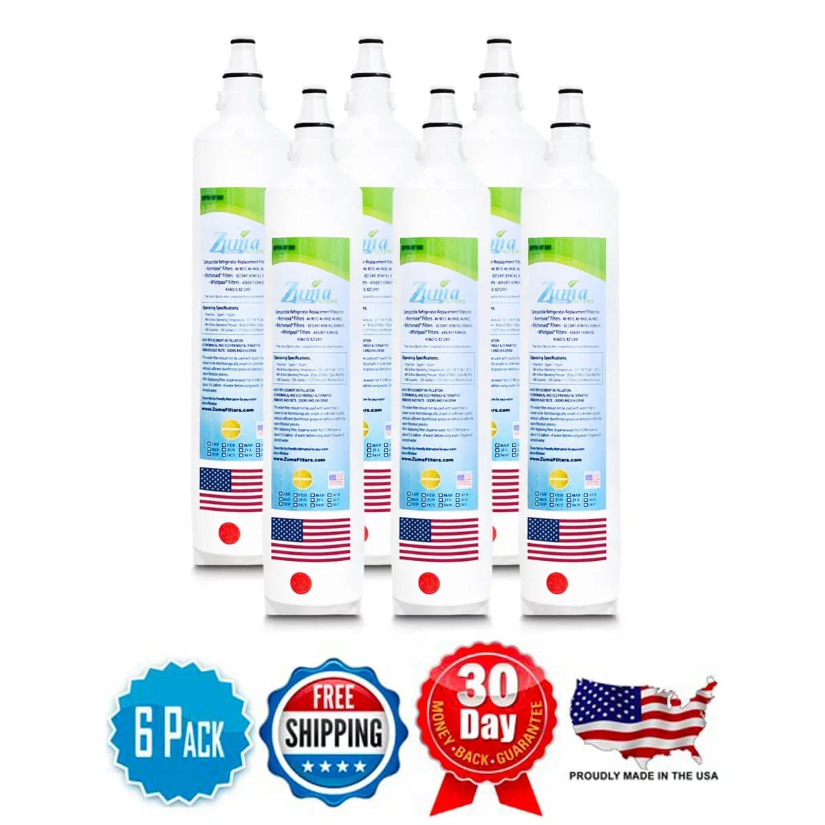 ZUMA Brand , moisture Filters , Model # ZWFZ1-RF750 , suitable with Subzero® BI36RGSPH - 6 Pack - Made in U.S.A.
