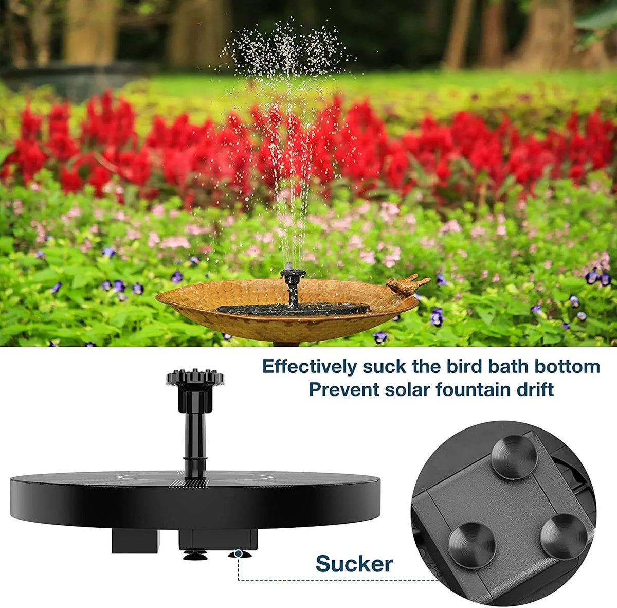 AISITIN 1.5W Solar Fountain Pump, newly upgraded with 6 nozzles solar bird bath fountain, suitable for ponds, gardens, bird baths, fish tanks, outdoor independent solar aqua pump floating fountains