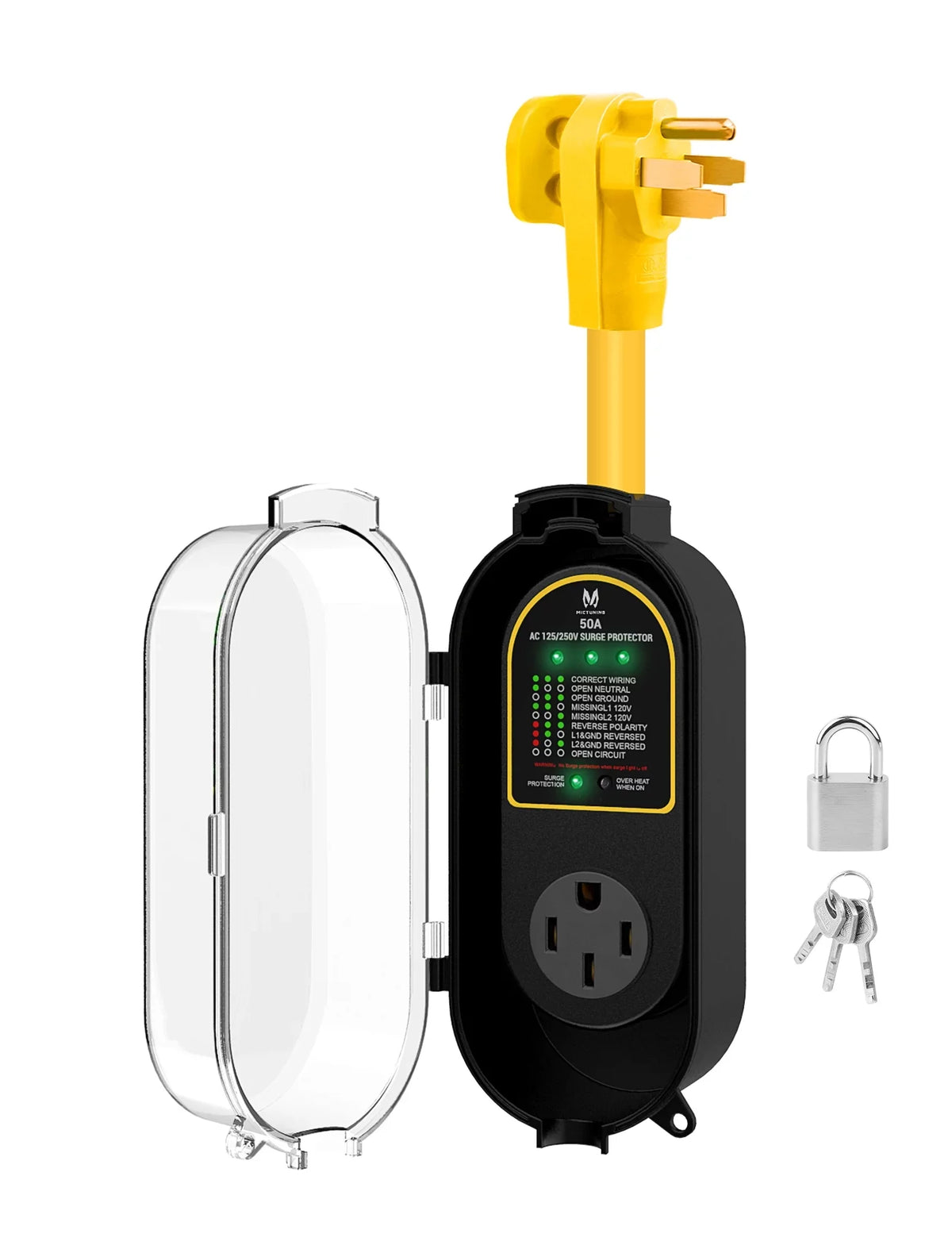 MICTUNING RV Surge Protector 50 Amp with Waterproof protector, RV Power Defender Voltage Protector/Monitor with Surge Protection (4200 Joules), Circuit Analyzer for RV Camper Accessories