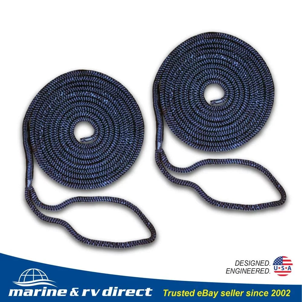 2 PCS 1/2 Inch 15 FT Double Braided 16 Strand Nylon Dock Line Mooring Line vessel Dock Rope NAVY BLUE