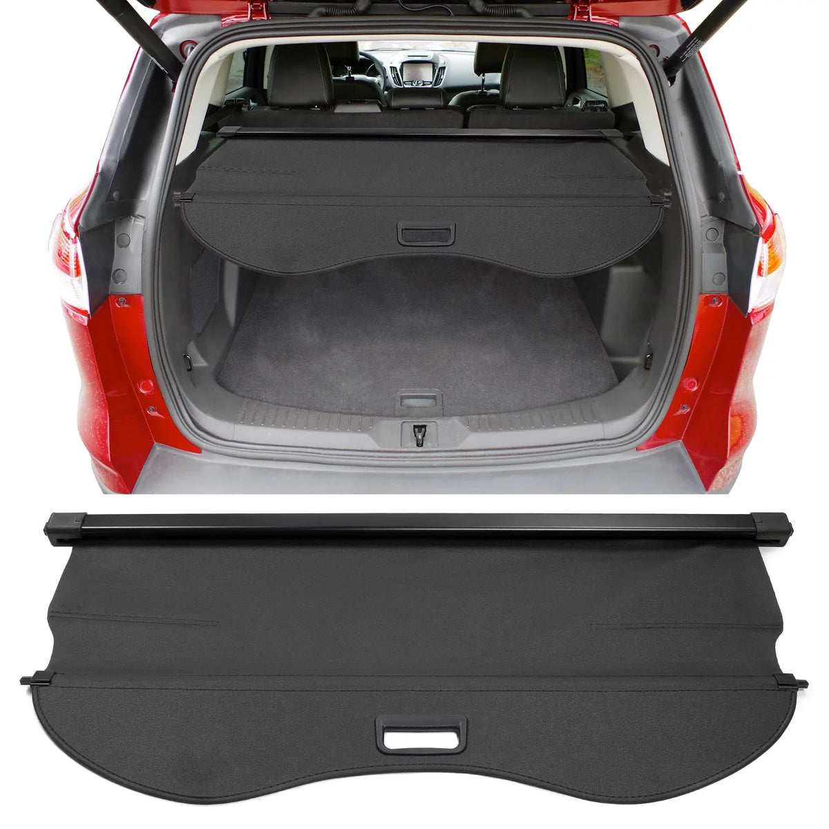 Ikon Motorsports Cargo shield appropriate With 2013-2019  Escape All Models PVC & Aluminum Rod Black Security Rear Trunk wrap Security Retractable Shield