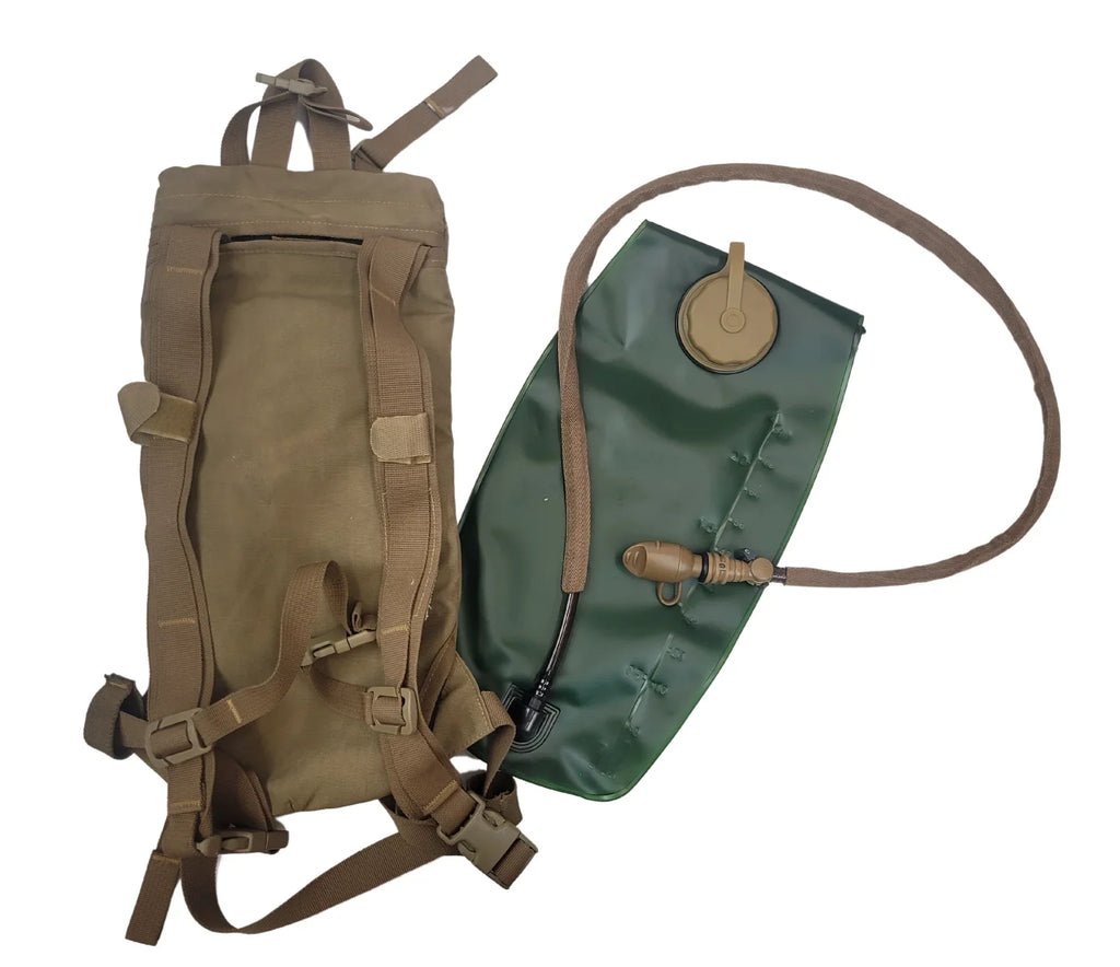 Military Outdoor Clothing Previously Issued Coyote Hydration System Carrier with never used import bladder