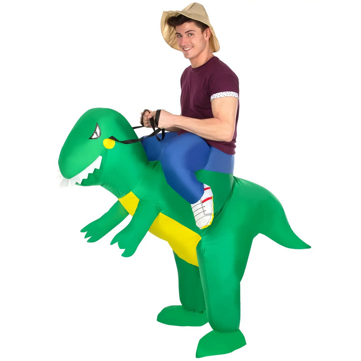Morph Inflatable T Rex Ride On Costume Adult Funny Dinosaur Stag Party NEW Halloween Green One Size