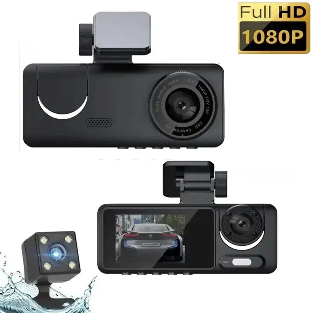JLLOM Car Dash Cam 1080P Dual Lens Front/Rear/Inside G-sensor Video Recorder Monitor System
