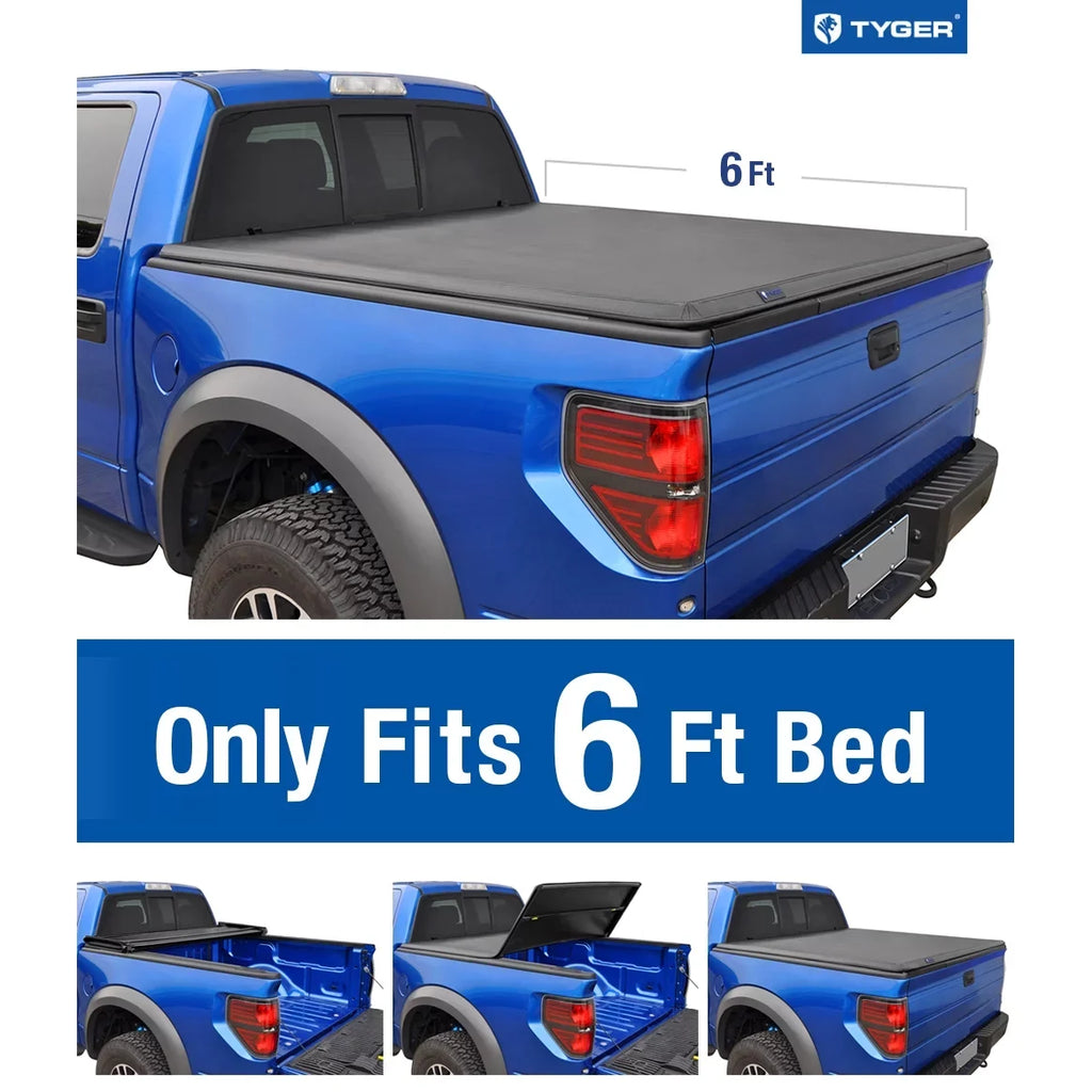 Tyger Auto T3 Soft Tri-fold Truck Bed Tonneau wrap suitable with 1982-2013  Ranger; 1994-2010 Mazda B-Series | Fleetside 6' (73") Bed | TG-BC3F1022