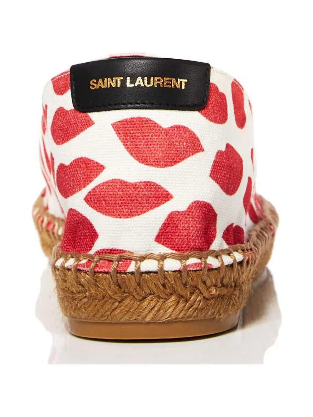 SAINT LAURENT Womens Red Lip Printed Logo Woven Bianco Round Toe Platform Slip On Espadrille Shoes 36