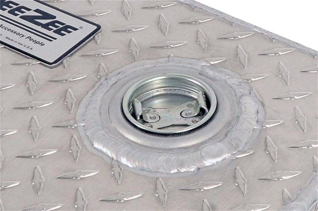 x H 19 in.; Narrow Rectangle Shape; Brite-Tread Aluminum; Fits select: 2015-2016,2018-2022  F150. x W 9.625 in. Dee Zee DZ92556N Liquid Transfer Tank; Volume 40 Gallons; L 56 in
