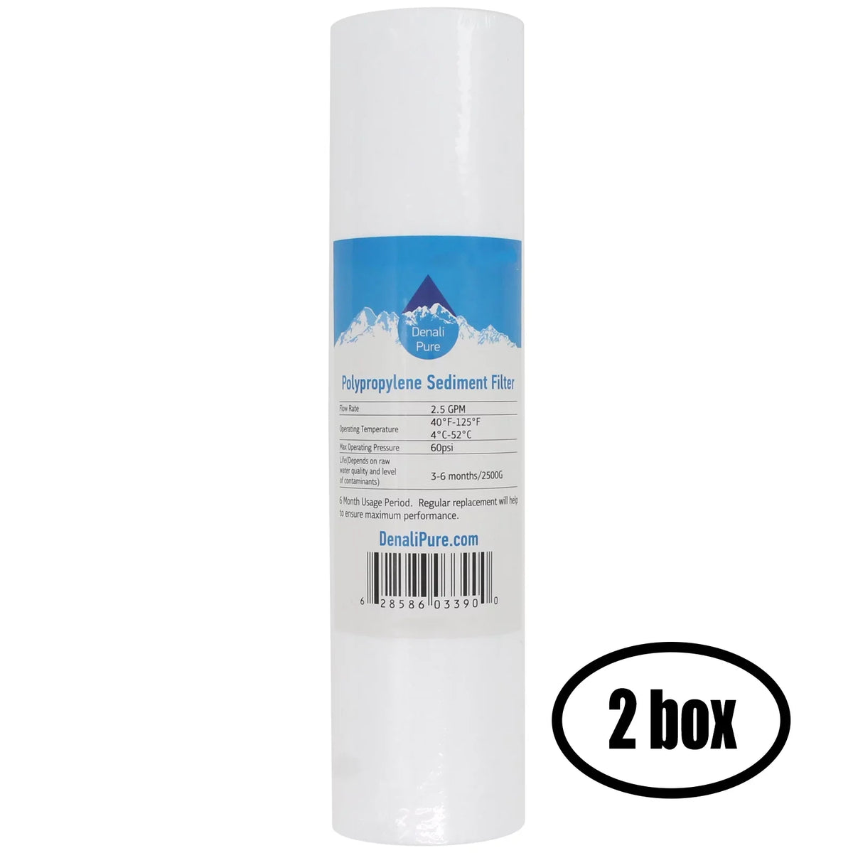 2 Boxes of Replacement for PurePro RO105-UV Polypropylene Sediment Filter - Universal 10-inch 5-Micron Cartridge for PurePro Typical RO System - Denali Pure Brand