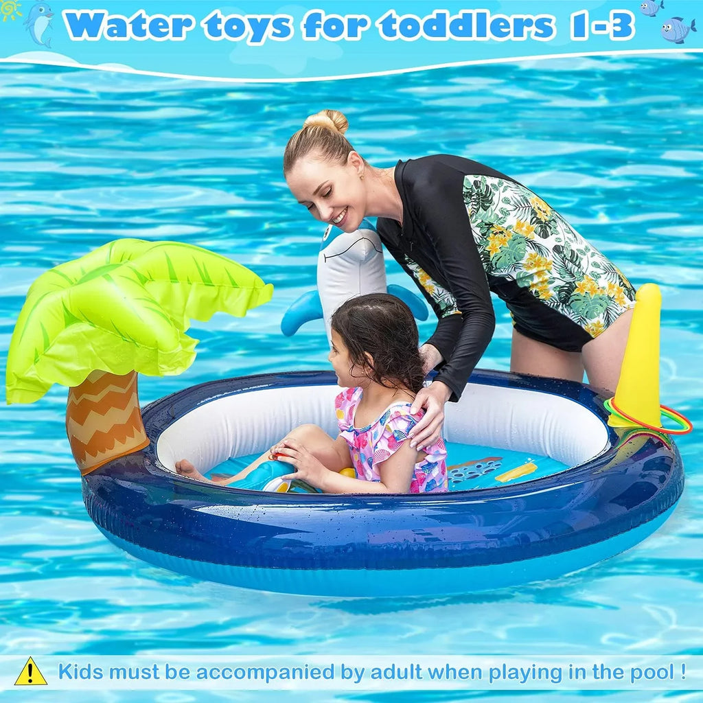 Kid Inflatable Swimming Pool, Blow Up Pool, Outdoor toys, Toddler Swimming Pool With Dolphin Sprinklers, Blue
