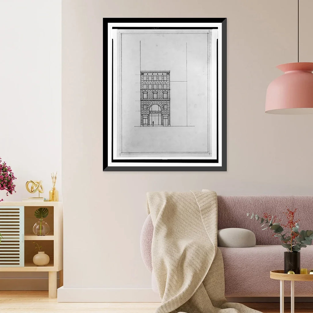 Front elevation], 17-7/8" x 21-7/8". Saul (15th Street, N.W., Washington, D.C.). Historic Framed Print, [Two office buildings for B.F