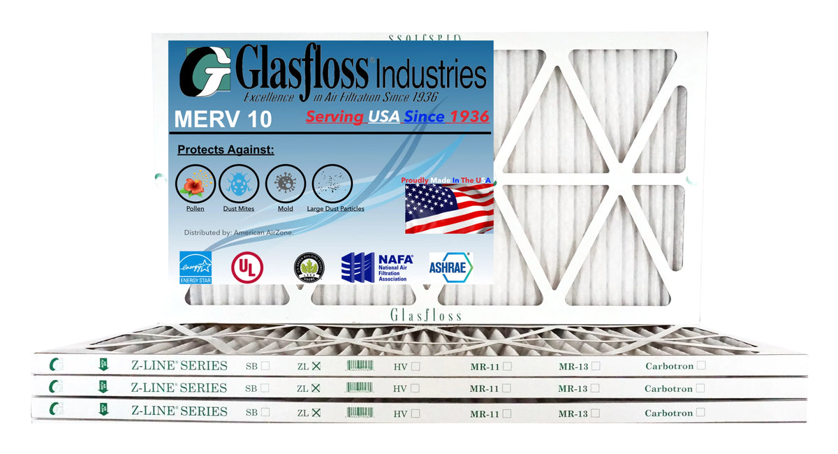Glasfloss 18x36x1 - MERV 10 - Qty:4 - Furnace Air Filter - Made in USA (Actual Size: 17.5 x 35.5 x 7/8 inch)