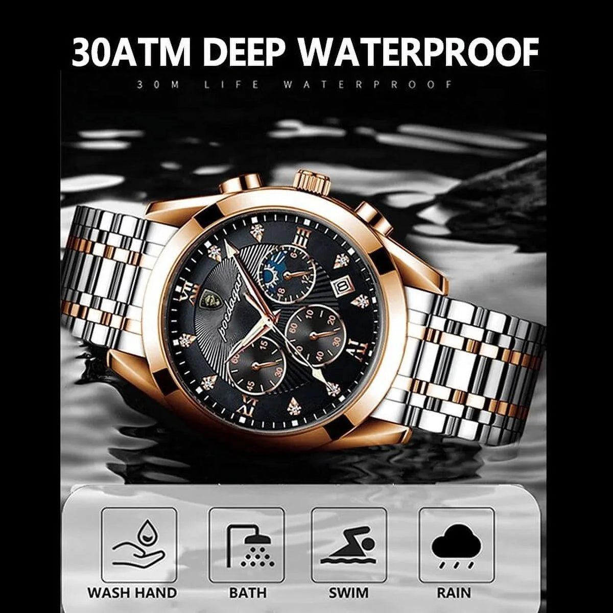 POEDAGAR Men Watch Sport Chronograph Quartz Watches Top Brand Luxury Full Steel Waterproof Luminous Date Man Fashion Wristwatch 8169 Black S