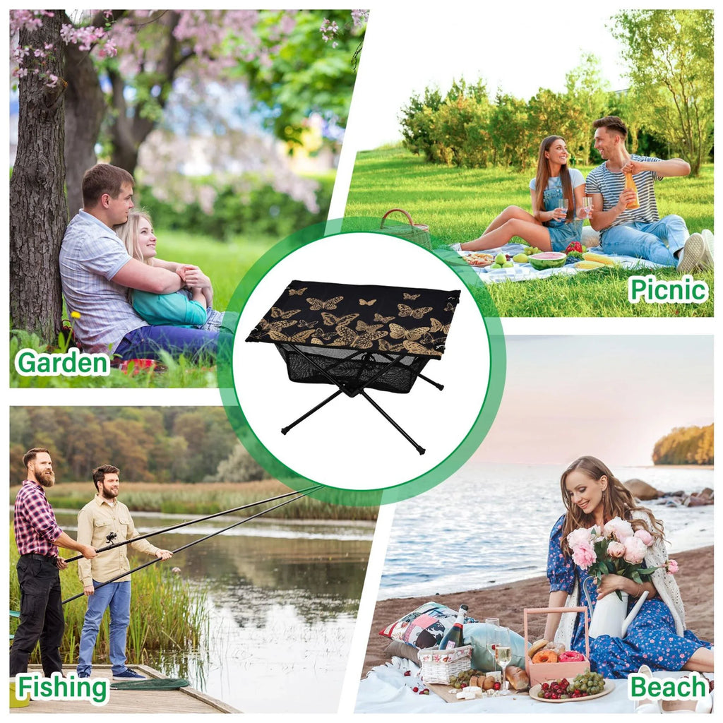 Butterflies Camping Folding Table Portable Beach Table with Storage Bag Compact Picnic Table for Outdoor Travel Fishing BBQ