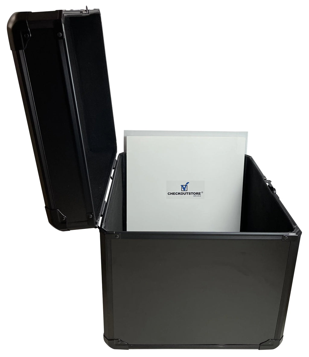 CheckOutStore Black Limited Aluminum 12" LP Vinyl Record Storage Box (Holds 100 Records)