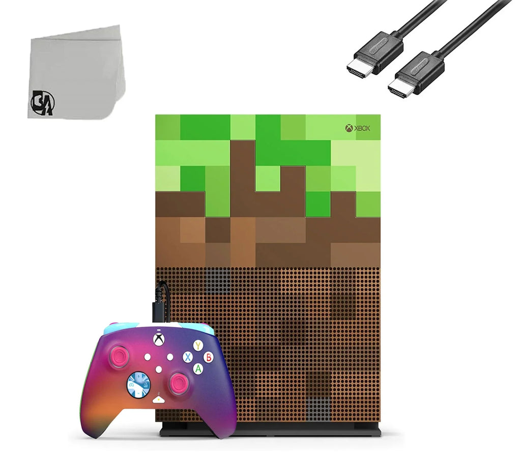 Xbox One S Minecraft Limited Edition 1TB Gaming Console + HDMI BOLT AXTION Bundle Used