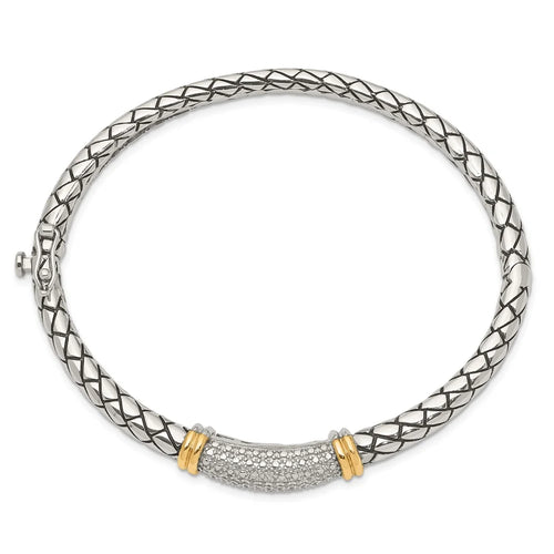 14k/Silver Two-Tone Bracelet Bangle Women's Diamond Round 8 mm 7 in Shey Couture Sterling Silver with 14K Accent Antiqued Hinged