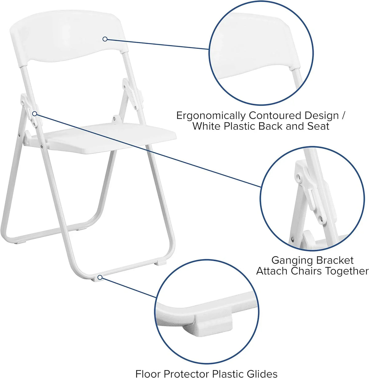 Capacity Heavy Duty White Plastic Folding Chair With Built-In Ganging Brackets. HERCULES Series 500 Lb