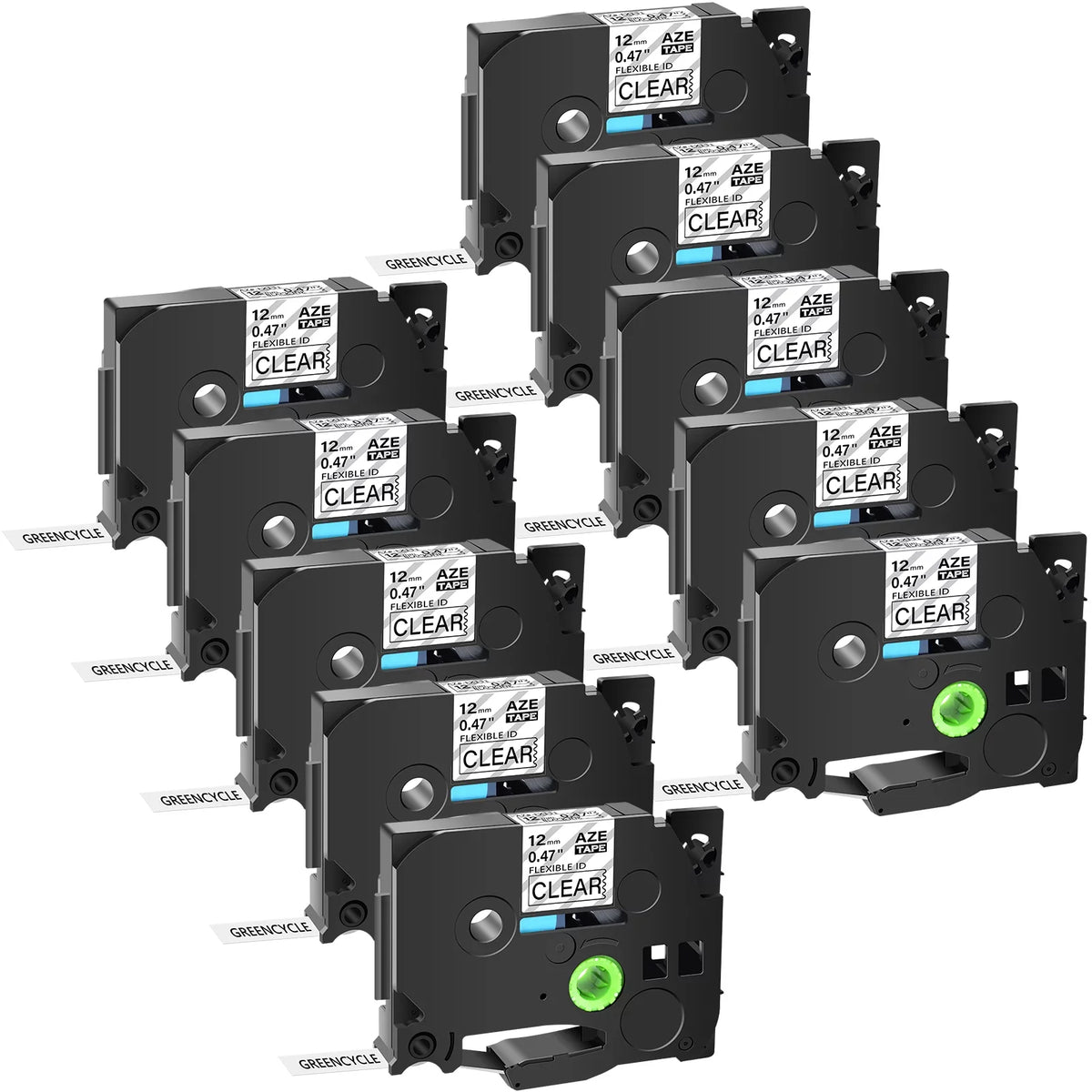 GREENCYCLE 10PK suitable for Brother P-touch 12mm x 8m Black on Clear TZ TZe TZe-FX131 TZ-FX131 TZe-131 TZ-131 Flexible ID Cable Wire Label Tape