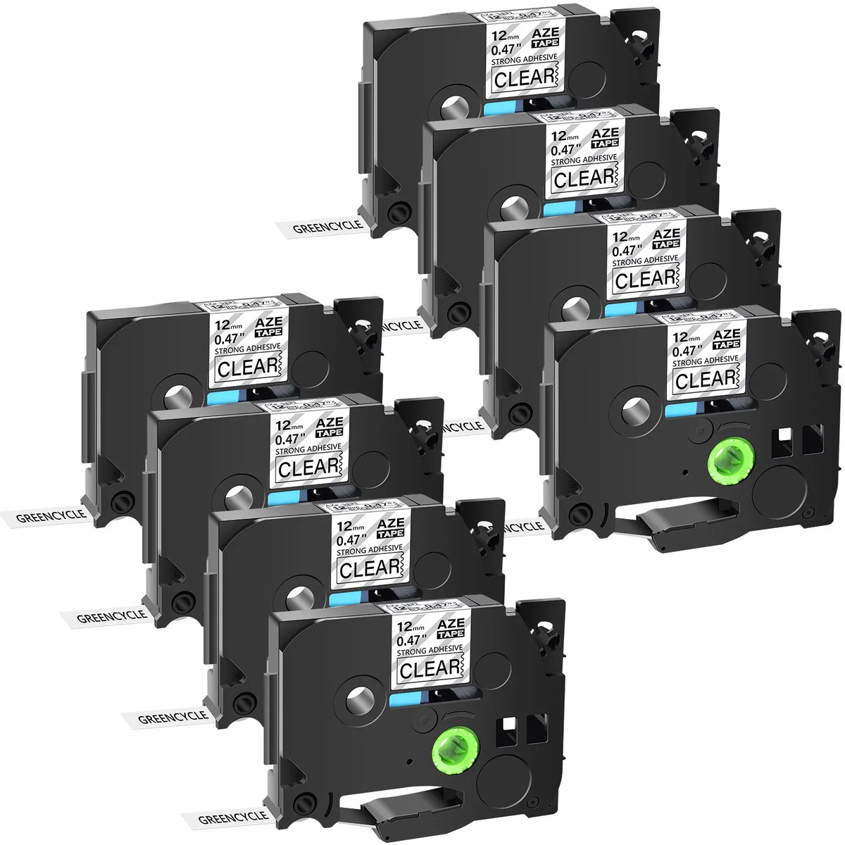 GREENCYCLE 8PK appropriate for Brother P-touch Black on Clear 12mm TZ TZe TZe-S131 TZ-S131 TZ-131 TZe-131 Extra Strength Laminated Label Tape