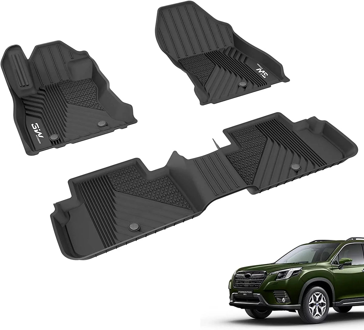 3W Floor Mats for Subaru Forester 2019-2023 TPE All elements Protection Custom Full Set Floor Liners Include 1st and 2nd Row Front & Rear, Automotive Floor Mats TPE Black