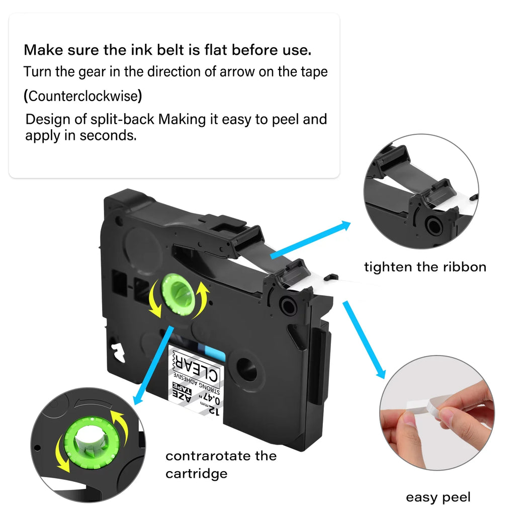 GREENCYCLE 8PK appropriate for Brother P-touch Black on Clear 12mm TZ TZe TZe-S131 TZ-S131 TZ-131 TZe-131 Extra Strength Laminated Label Tape
