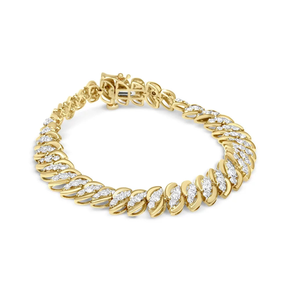 Haus of Brilliance 10K Yellow Gold 5.0 Cttw Womens Round cut Box Clasp Diamond Double Row S-Link Cuban Bracelet (J-K Color, I2-I3 Clarity) - 7.25" Inches