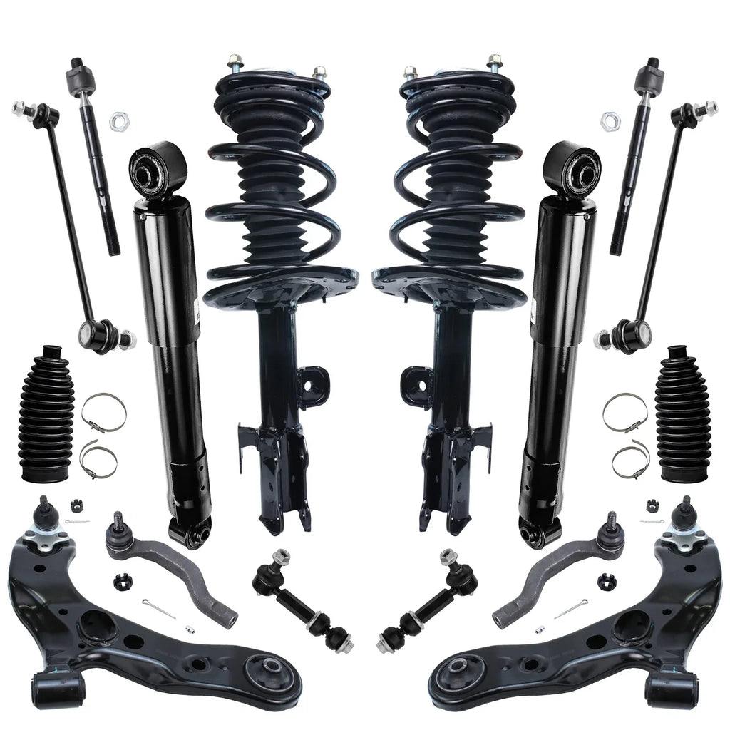 Detroit Axle - 16pc Suspension Kit for 3.5L 2006-2012  RAV4 2007 2008 2009 2010 2011, 2 Ready Struts, 2 Shocks, 2 Lower Control Arms & Ball Joints, 4 Tie Rods, 4 Sway Bar Links, 2 Boots