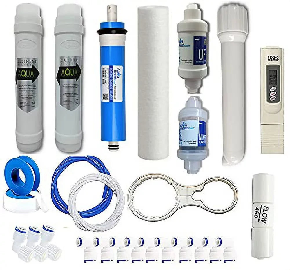 Aqau Health Care Ro Service Kit Membrane & Filter For All Type Of liquid Purifier (Ro Membrane Inline+Tds Meter+Uf+Mineral+Housing) And Connectors