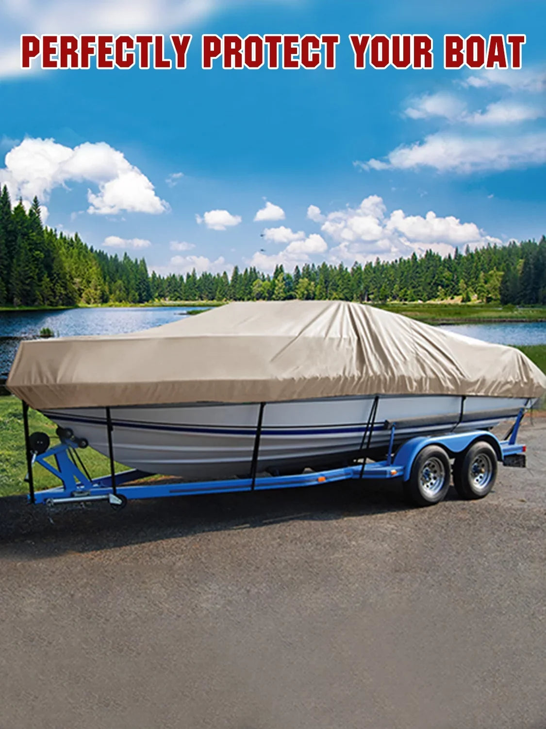AngLink 17 - 19 ft Waterproof ship protector - 600D Heavy Duty Polyester Oxford Bass Runabout ship shield, Durable and Tear Proof, All atmospheric conditions Protection Fits V-Hull, TRI-Hull, Pro-Style | Beige