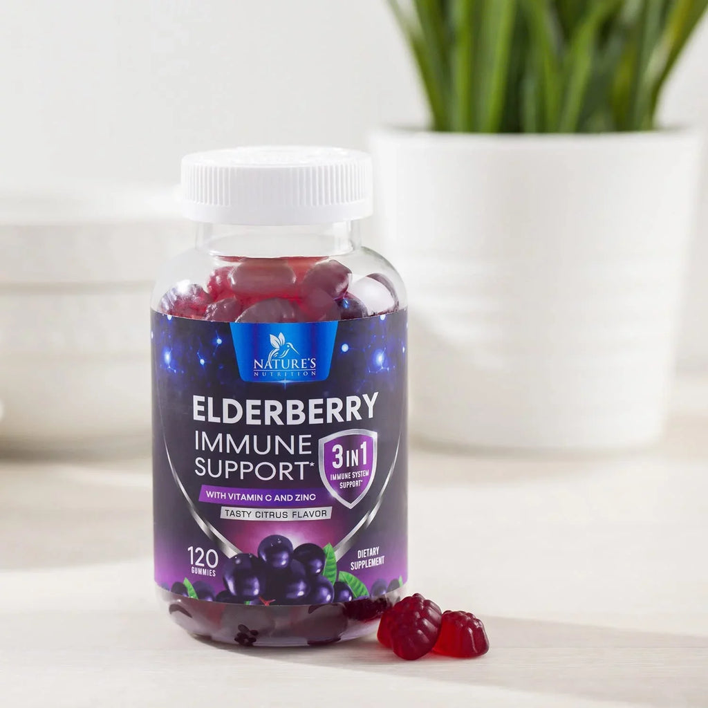 Nature's Sambucus Elderberry Gummies Immune Gummies with Vitamin C and Zinc, Immune Support Gummy Vitamin Supplement, Black Elderberry for Adults & Kids - Gluten Free Non-GMO - 120 Gummies