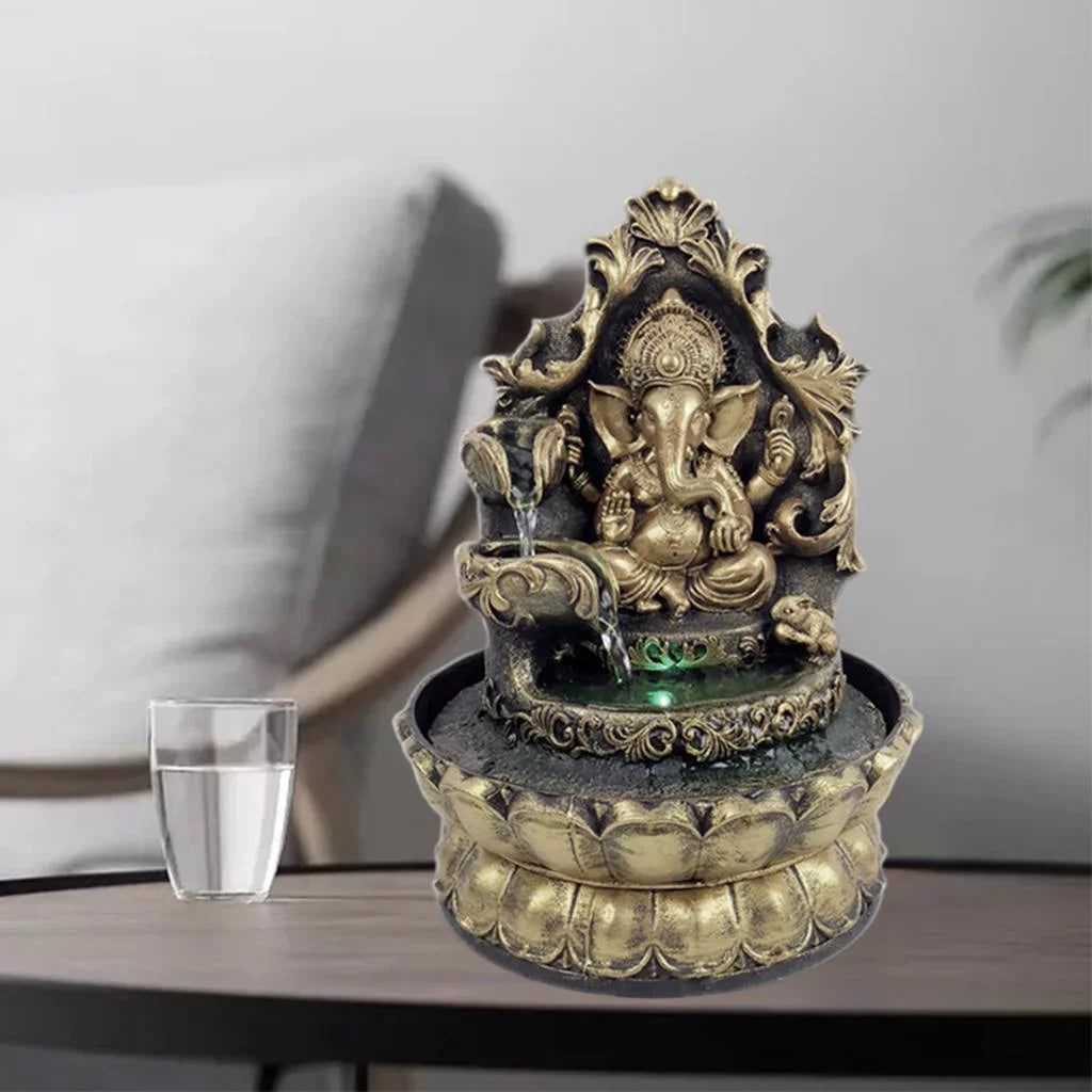 HandMade Hindu Statue Tabletop aqua Fountain Led Air Humidifier Compact Office Decor