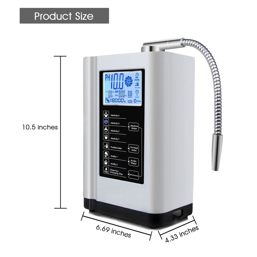 Alka aqua Ionizer, moisture Purifier Machine PH 3.5-10.5 Alkaline Acid liquid Machine, up to -500mV ORP, 8000 Liters per filter,7 liquid Settings, Auto-cleaning,Intelligent Voice White)