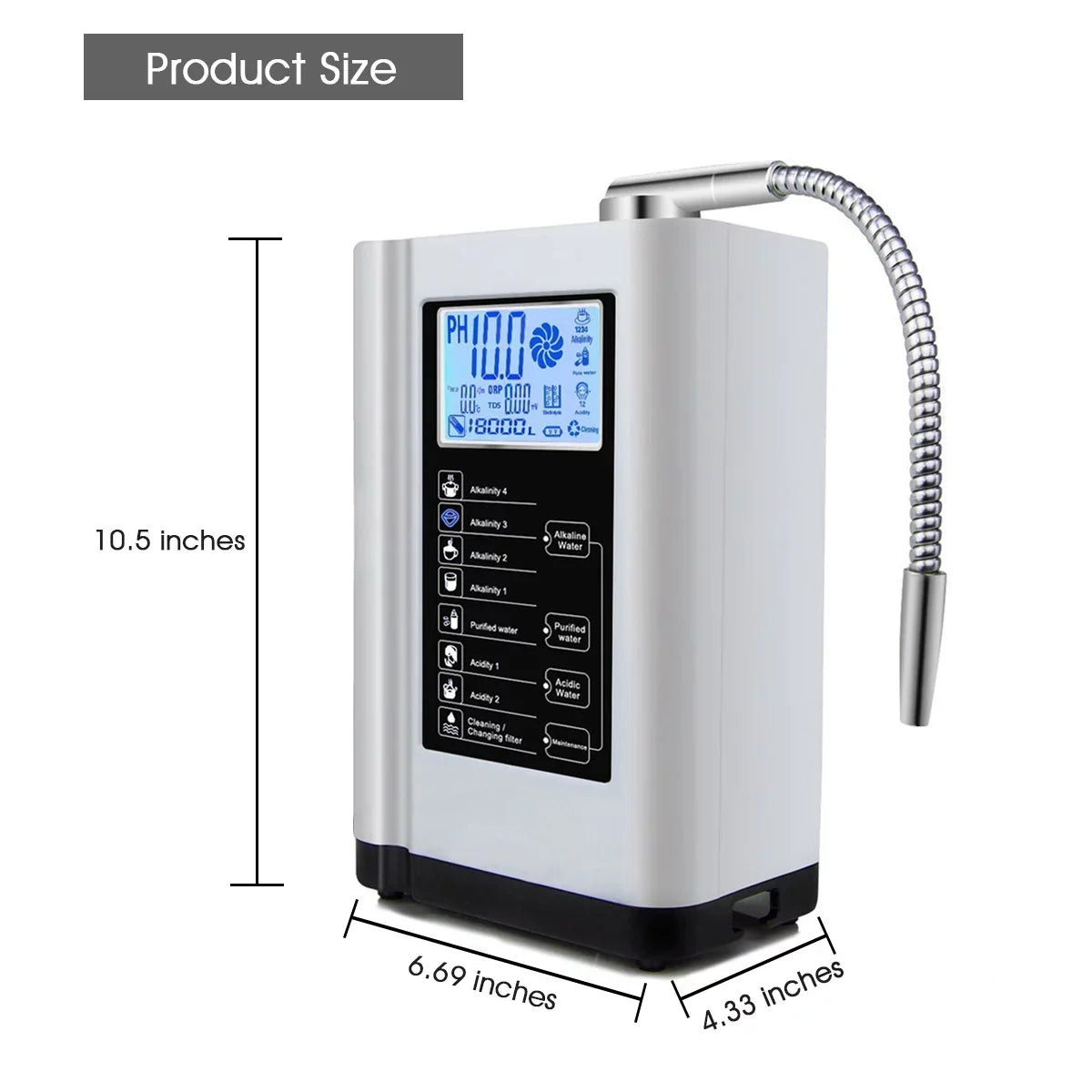Alka aqua Ionizer, moisture Purifier Machine PH 3.5-10.5 Alkaline Acid liquid Machine, up to -500mV ORP, 8000 Liters per filter,7 liquid Settings, Auto-cleaning,Intelligent Voice White)