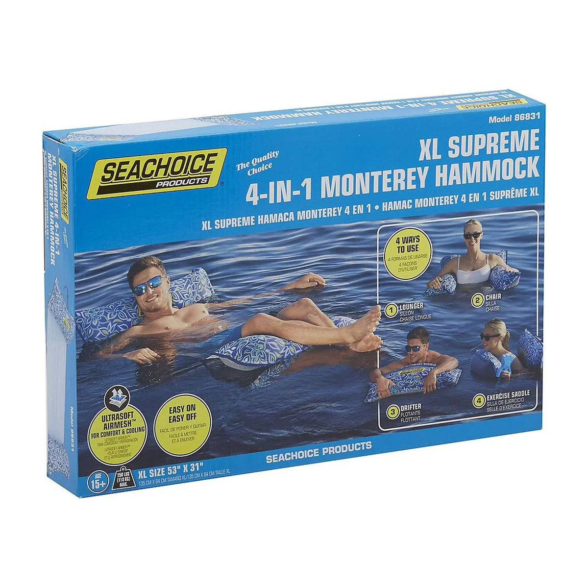 Seachoice 86831 XL Supreme 4-in-1 Monterey Ultrasoft Airmesh liquid Hammock Lounge Chair