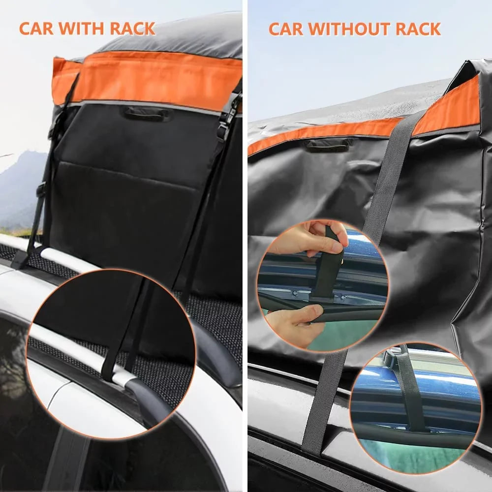 LUCKUP Roof Rack Car Cargo Carrier Bag,18.5 Cubic Ft Rooftop Box, Waterproof &Durable with Anti-Slip Mat, Heavy Duty Wide Straps and Buckles, suitable for All Car Models (Black & Orange)