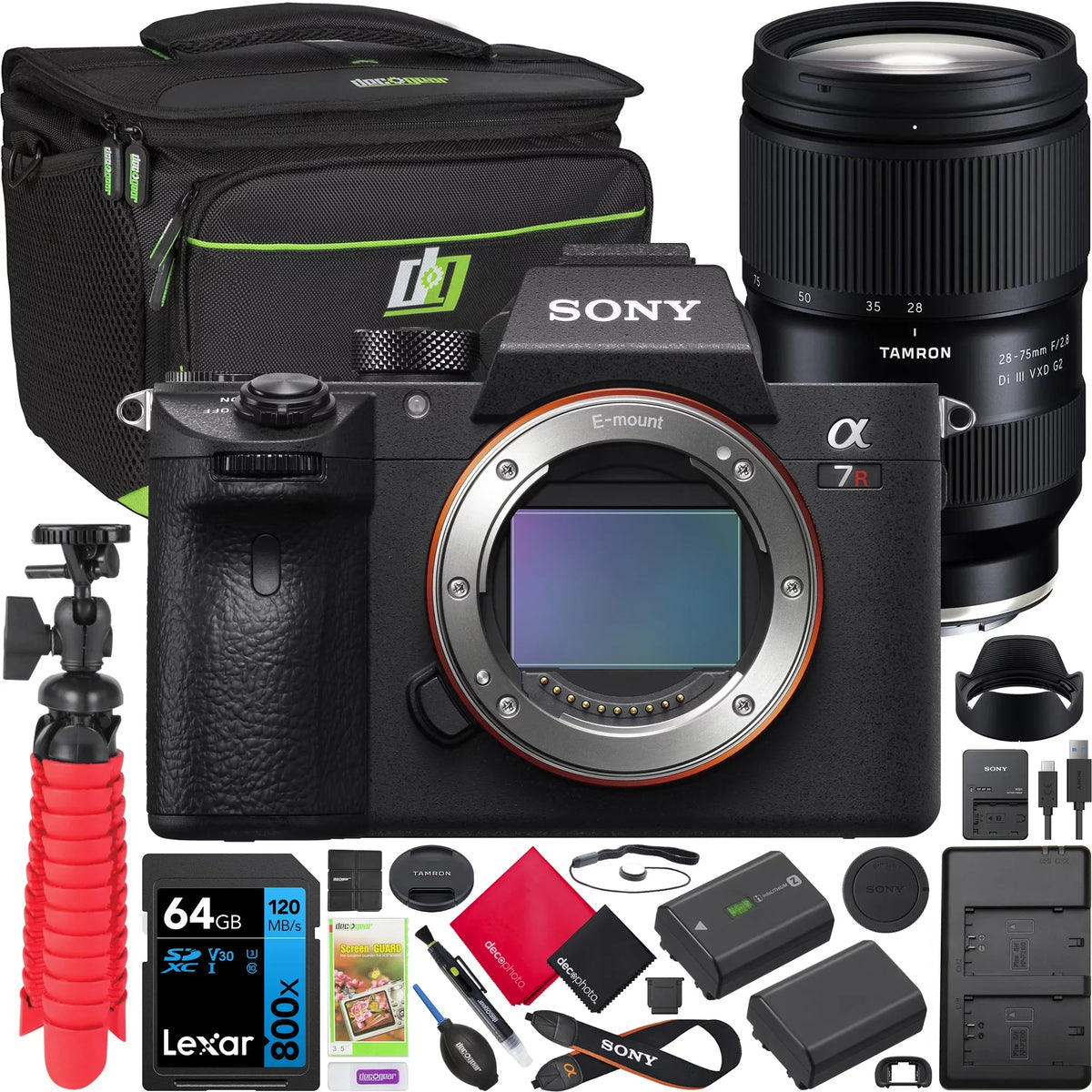 a7R III Full Frame Mirrorless Camera Body ILCE-7RM3A/B Bundle with Tamron 28-75mm F2.8 Di III VXD G2 Lens A063 + Deco Gear Bag + Extra Battery & Dual Charger+ 64GB Card+ Tripod & Kit Accessories