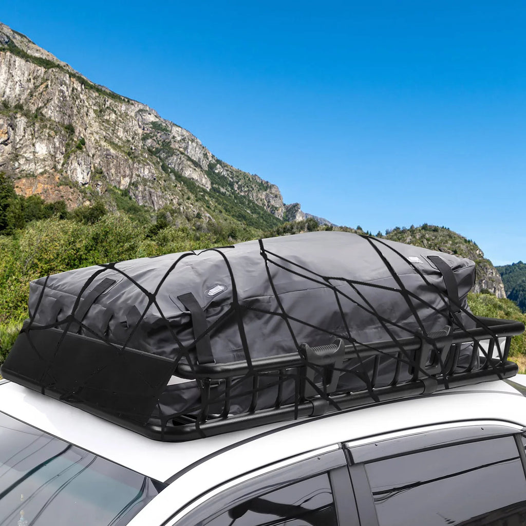 Capacity Roof Rack Basket with Elastic Net and 10 Hooks, 63x39x6.3in, Black. Universal Roof Rack Cargo Carrier, iMounTEK Extension Car Top Luggage Basket, 220 lb