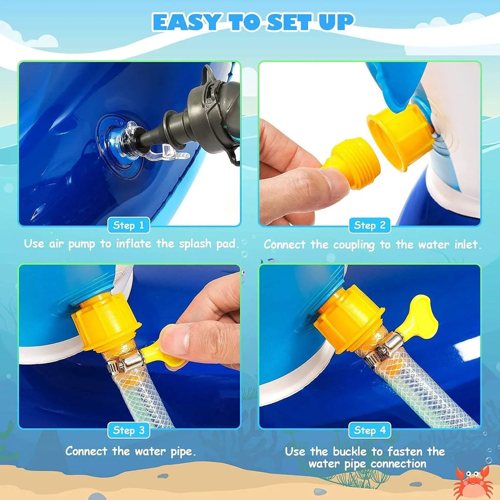 Kid Inflatable Swimming Pool, Blow Up Pool, Outdoor toys, Toddler Swimming Pool With Dolphin Sprinklers, Blue