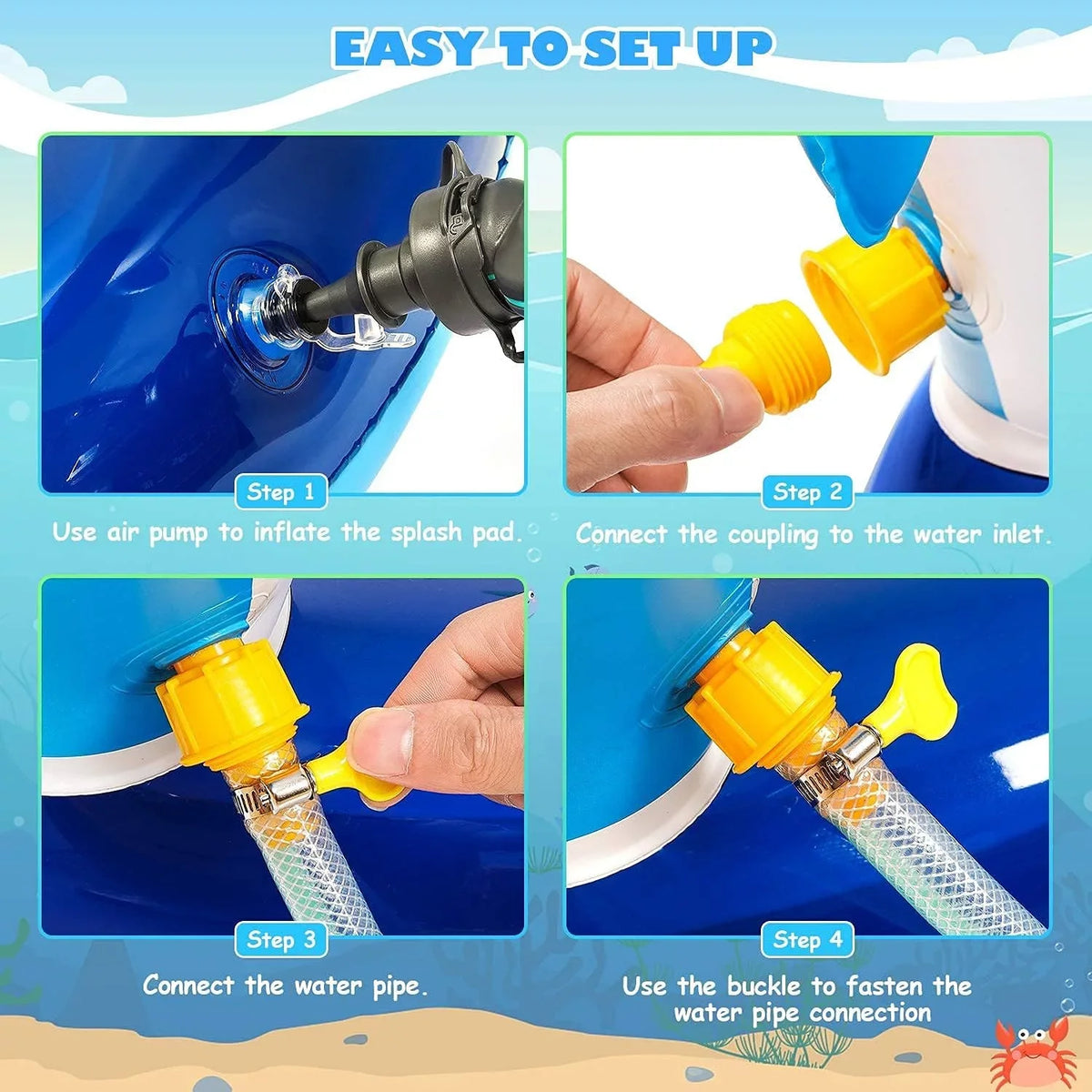 Kid Inflatable Swimming Pool, Blow Up Pool, Outdoor toys, Toddler Swimming Pool With Dolphin Sprinklers, Blue