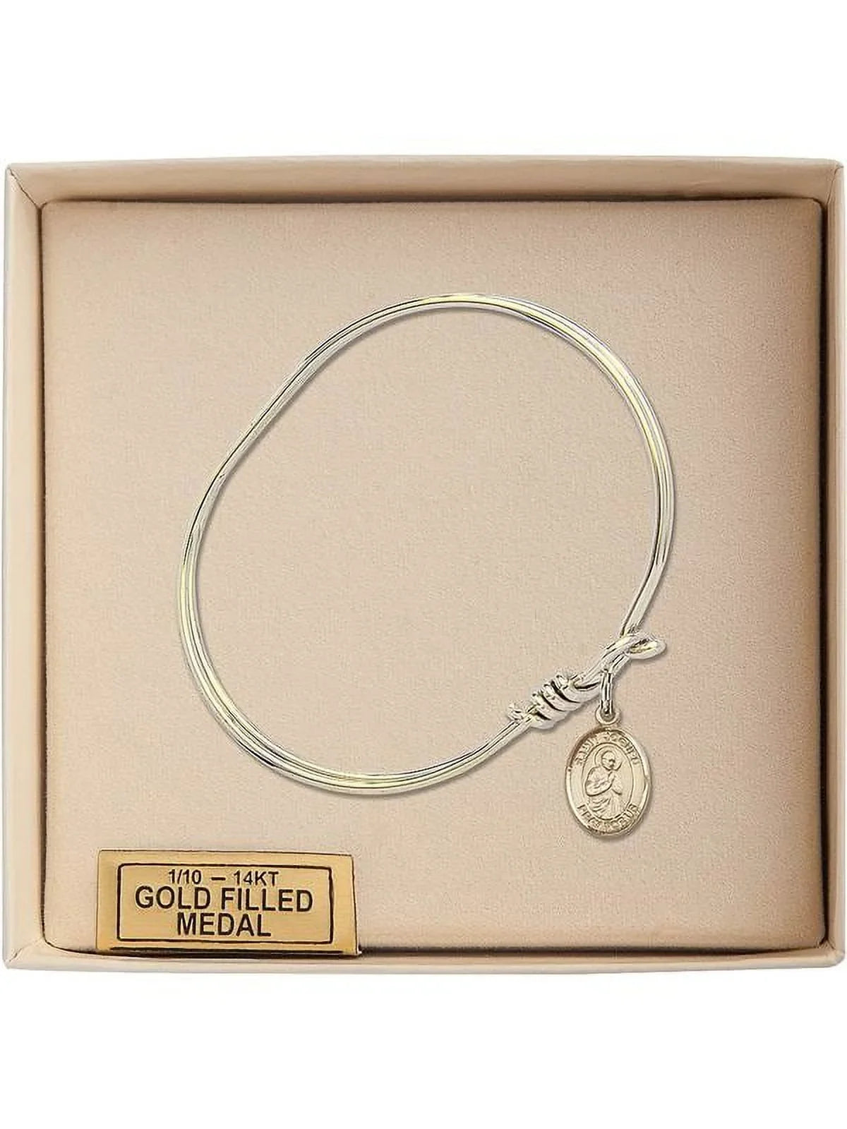 Isaac Jogues in Gold-Filled. 5 3/4 inch Oval Eye Hook Bangle Bracelet w/ St