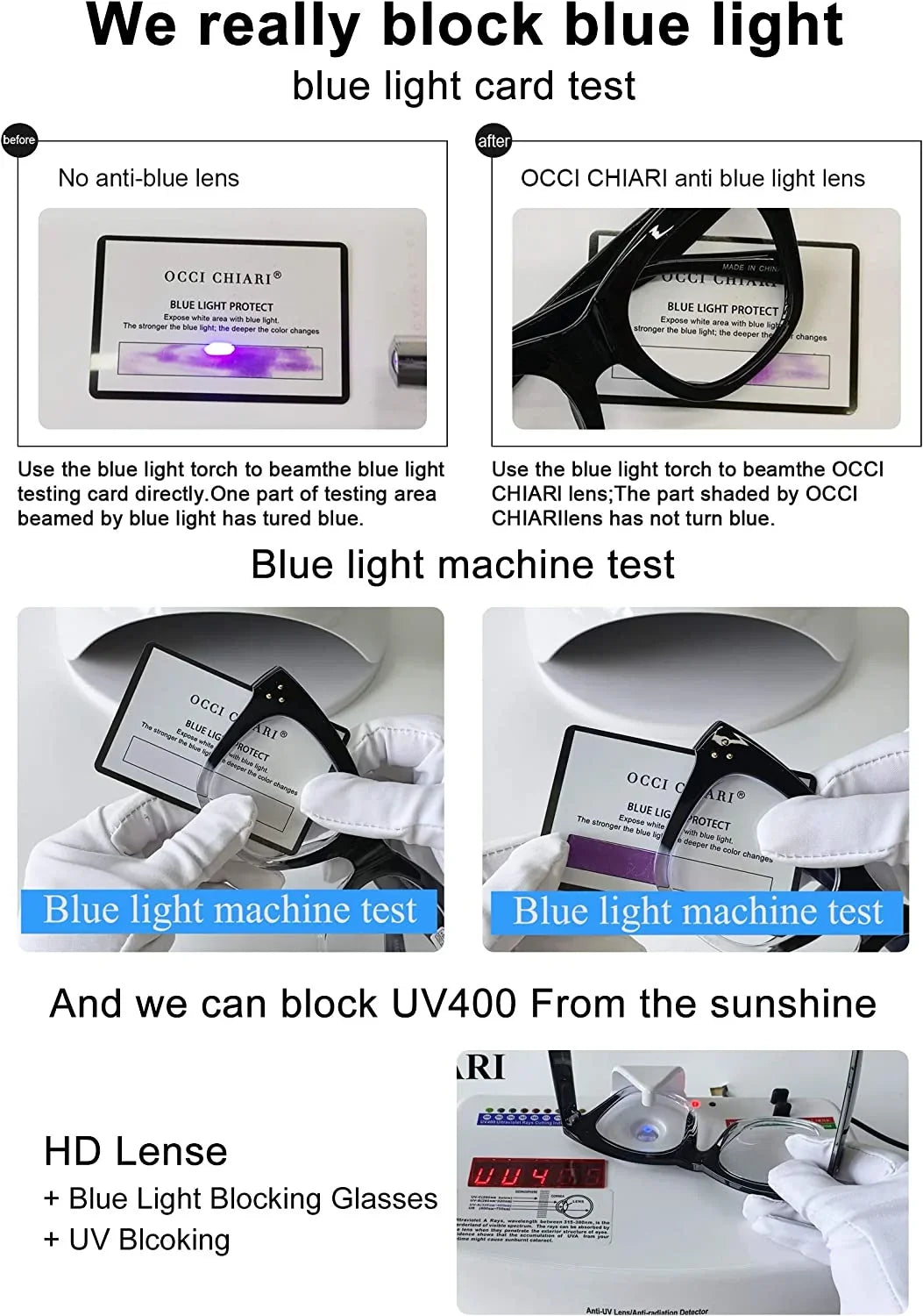 OCCI CHIARI Blue Light Filter Reading Glasses for Women Computer Reader Magnification 0 100 150 200 250 300 350 400 500 600 (Black-Clear, 6.0)