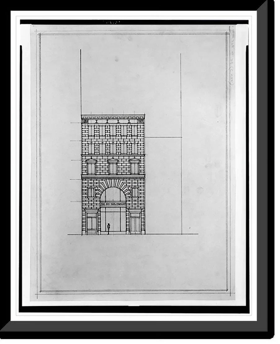 Front elevation], 17-7/8" x 21-7/8". Saul (15th Street, N.W., Washington, D.C.). Historic Framed Print, [Two office buildings for B.F