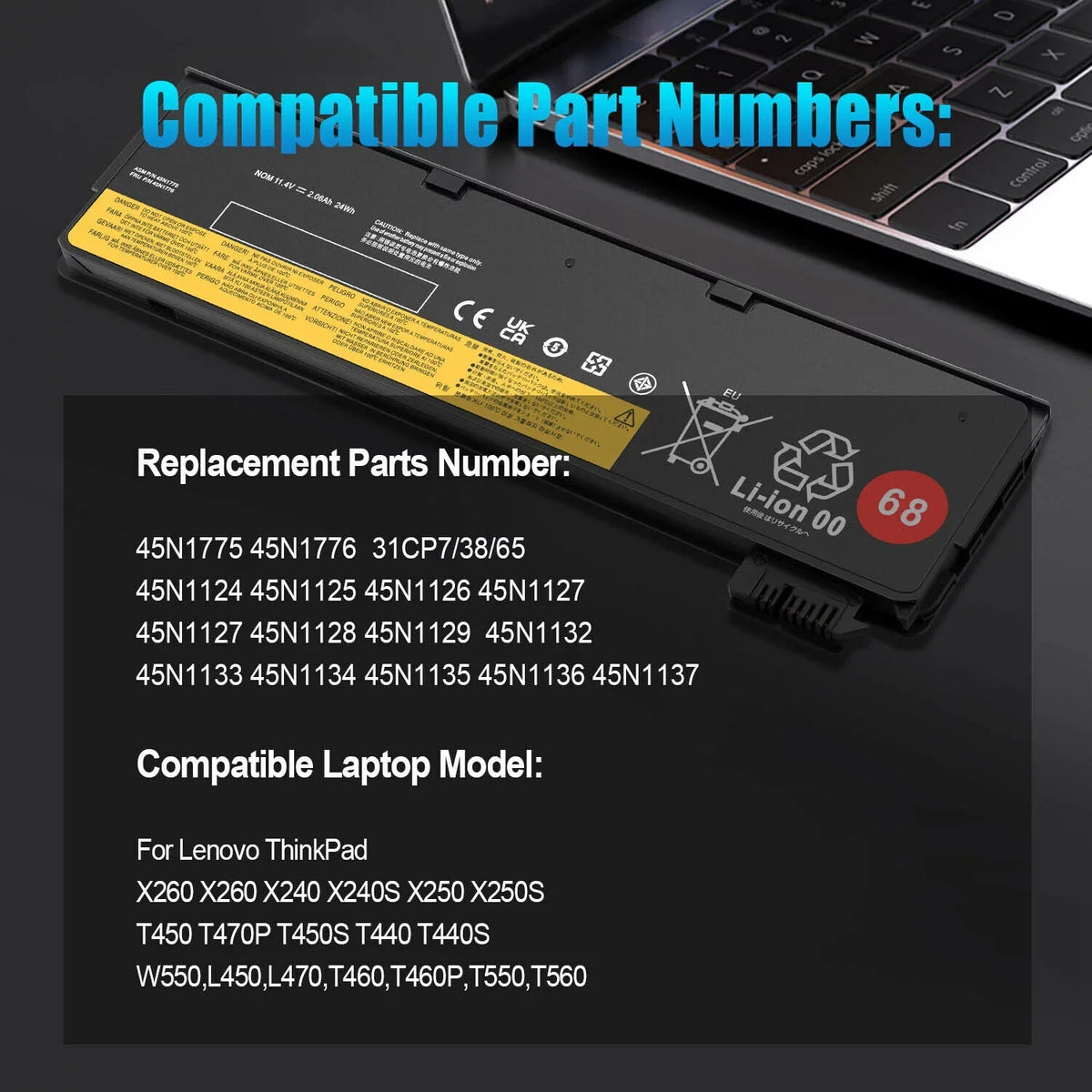 10x Battery 68 X240 for  ThinkPad T440 X250 T450s 45N1126 45N1127 45N1127