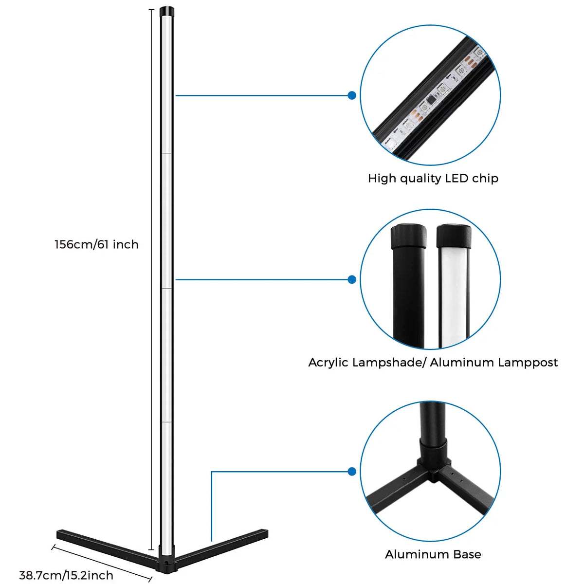 eco4life WiFi Smart Floor Standing LED Lamp, Color Changing, Dimmable, Music Syn