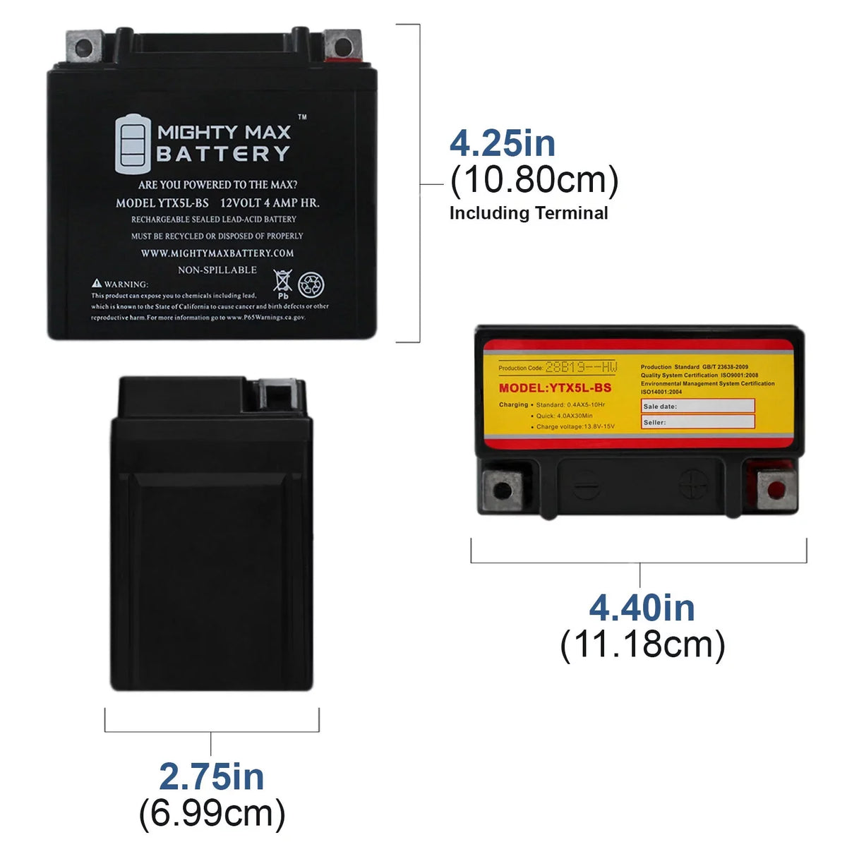 YTX5L-BS 12V 4AH Battery Replaces Yamaha 230 TTR230E 2017 - 2 Pack